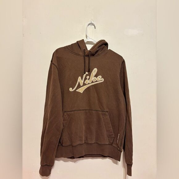 Vintage Nike The Athletic Department Embroidered Nike Spellout Brown Hoodie - Picture 1 of 7